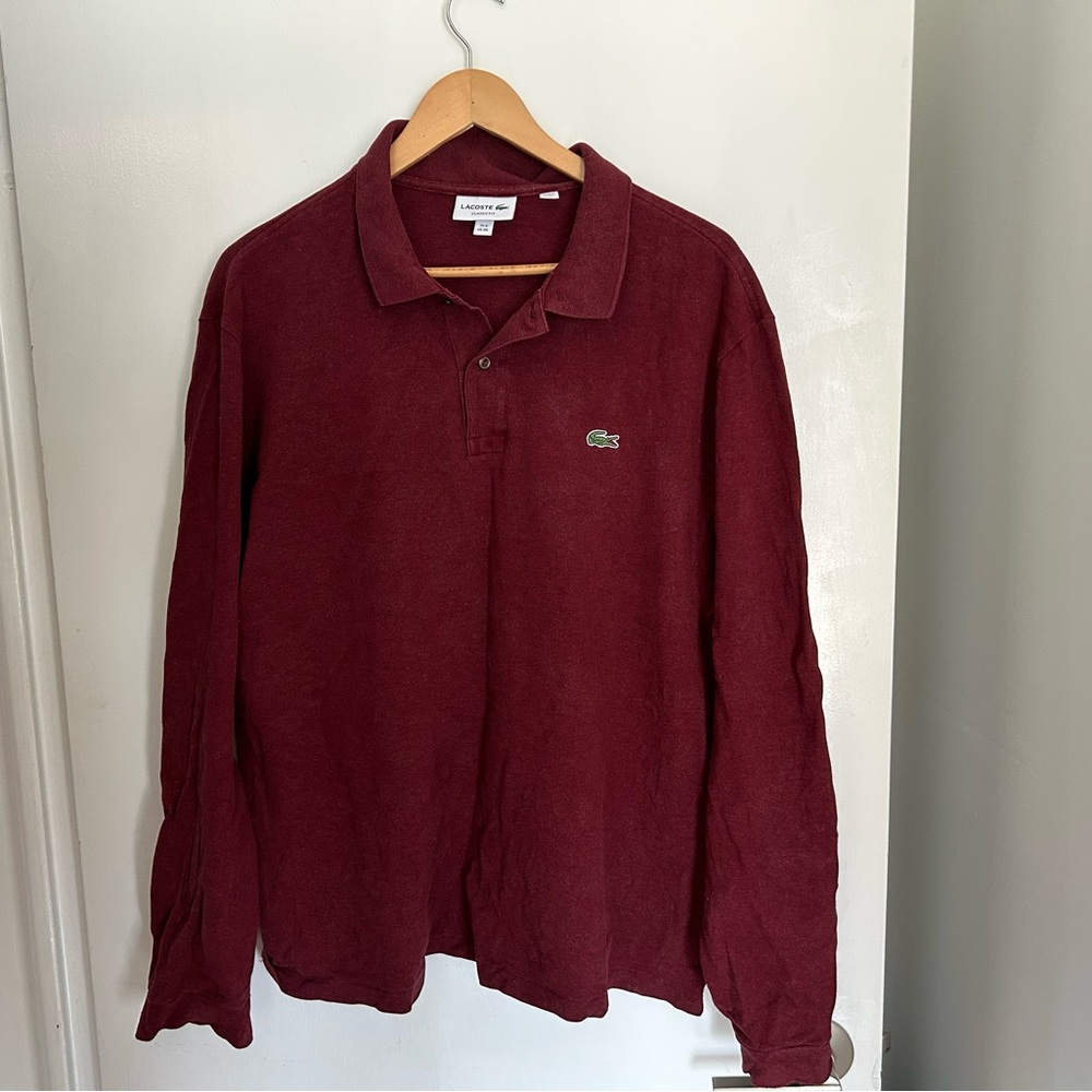Lacoste men’s burgundy long sleeve polo shirt | XXL